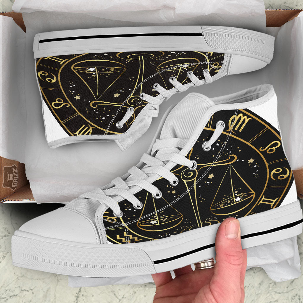 Libra Sign Black And Gold Print White High Top Shoes-grizzshop