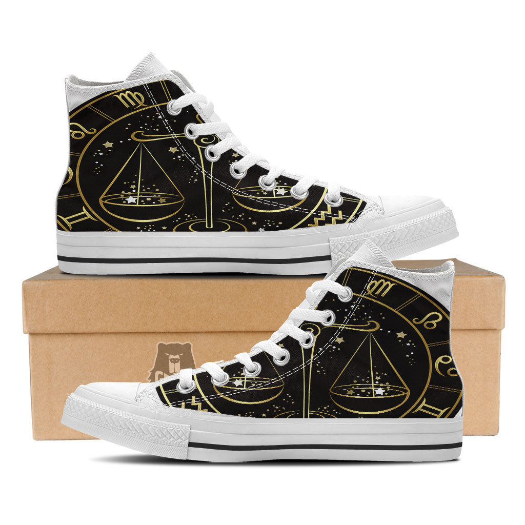 Libra Sign Black And Gold Print White High Top Shoes-grizzshop