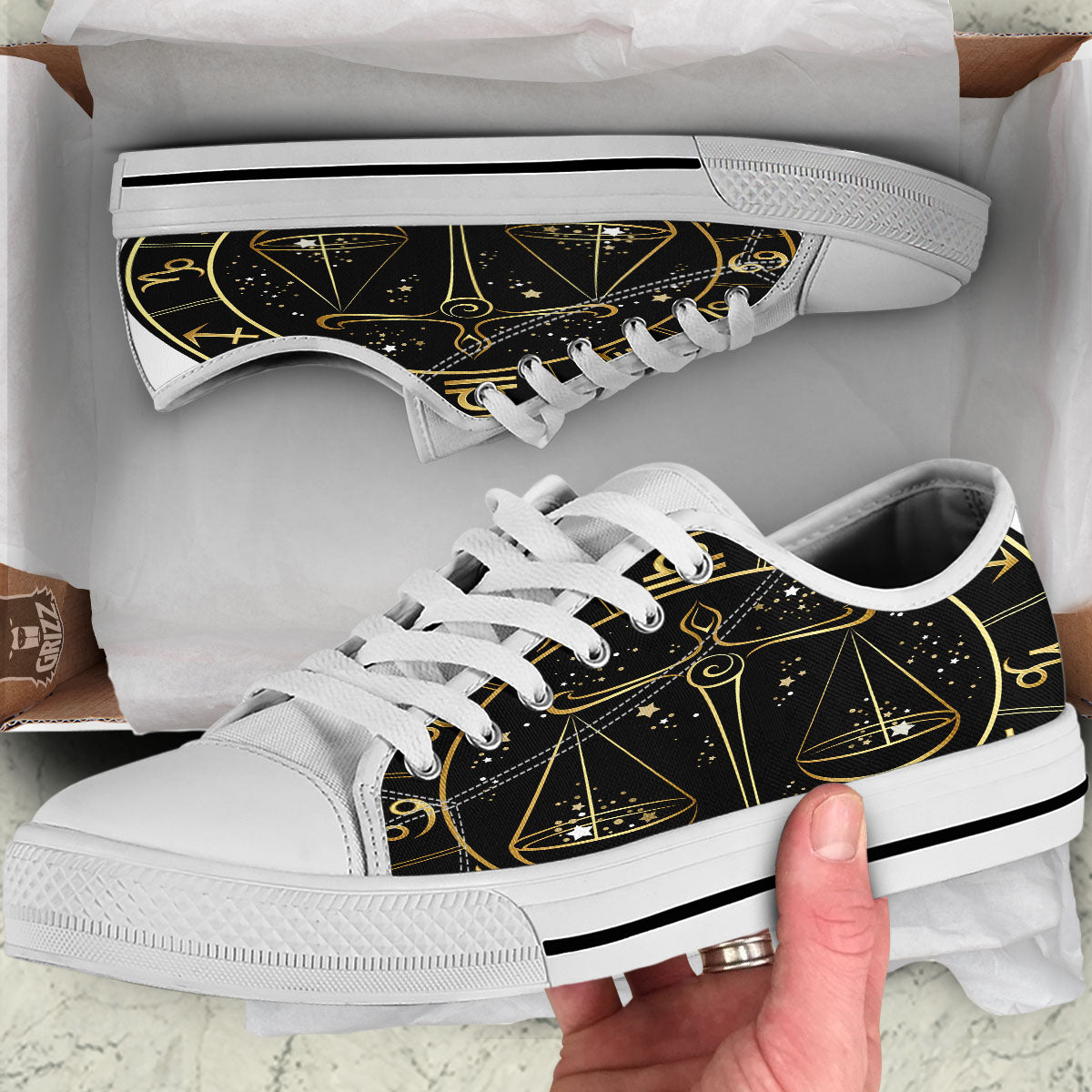 Libra Sign Black And Gold Print White Low Top Shoes-grizzshop