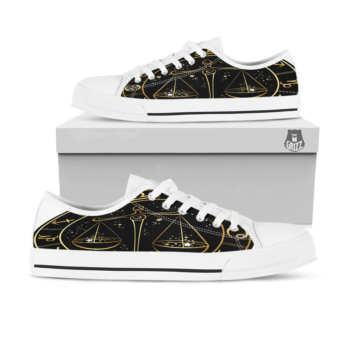 Libra Sign Black And Gold Print White Low Top Shoes-grizzshop