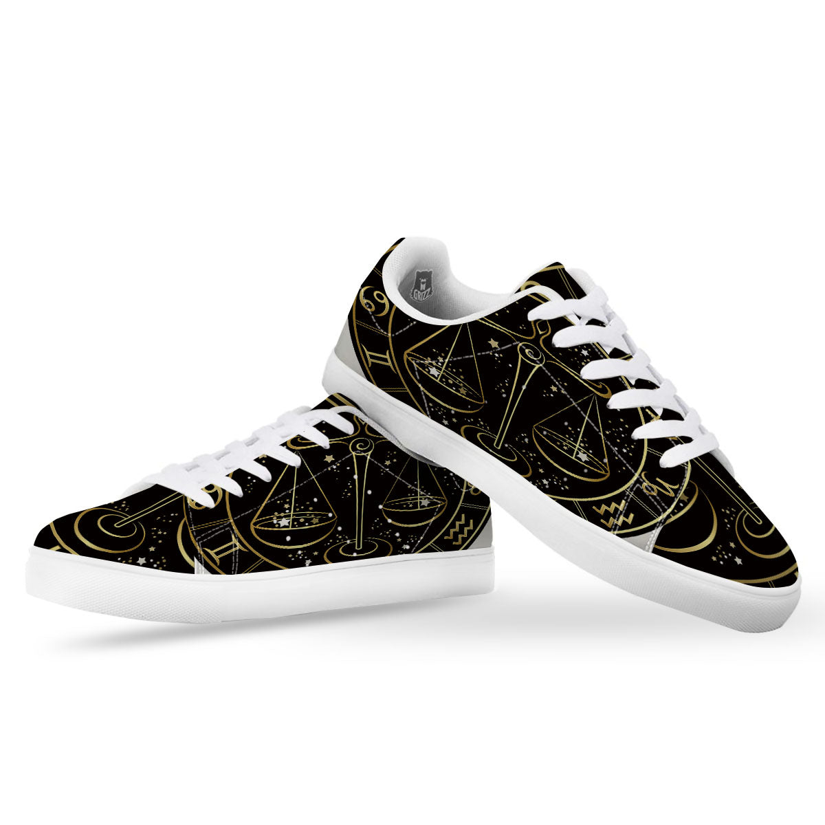 Libra Sign Black And Gold Print White Low Top Sneakers-grizzshop