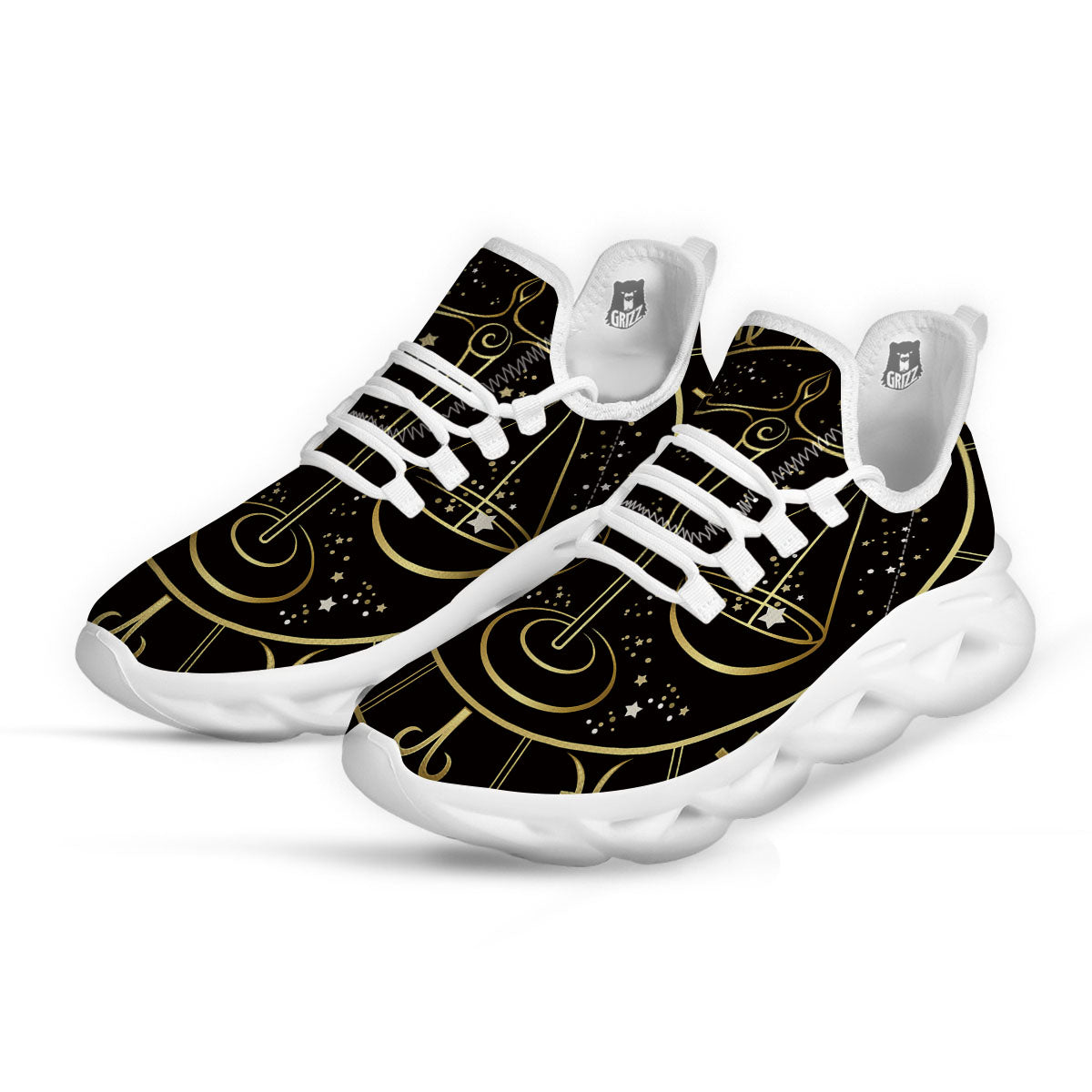 Libra Sign Black And Gold Print White Running Shoes-grizzshop