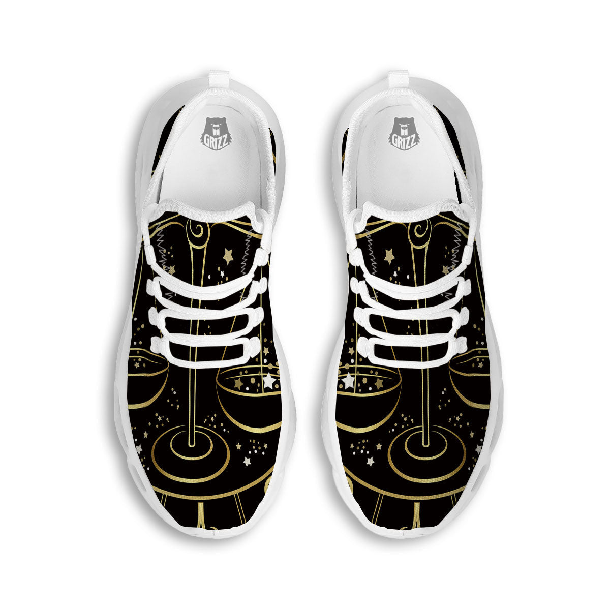 Libra Sign Black And Gold Print White Running Shoes-grizzshop