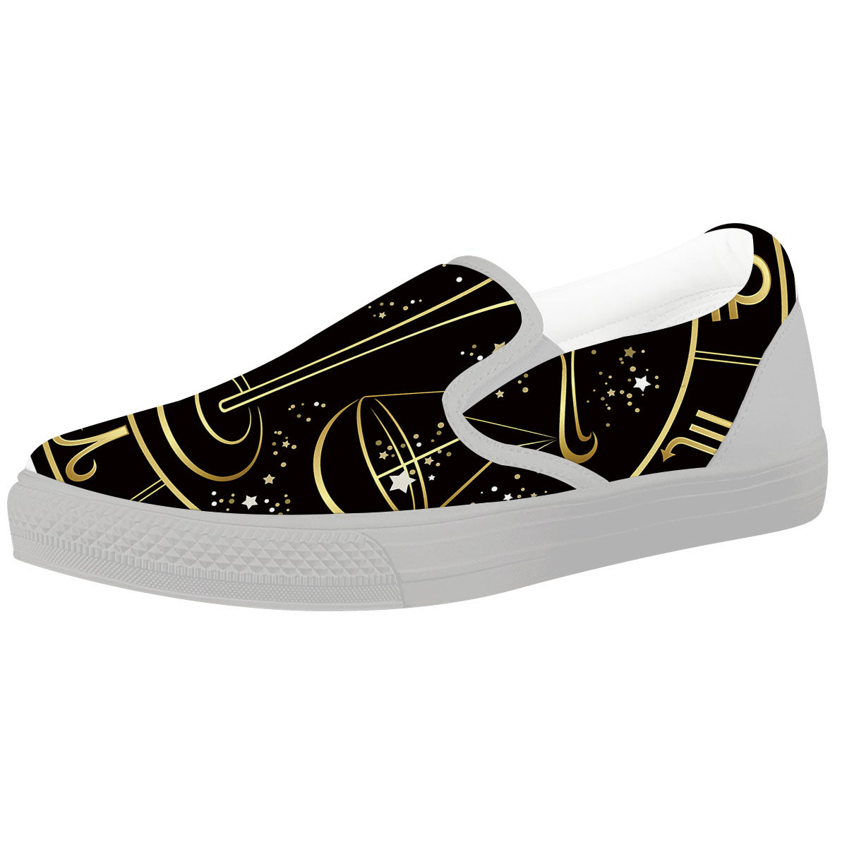 Libra Sign Black And Gold Print White Slip On Shoes-grizzshop