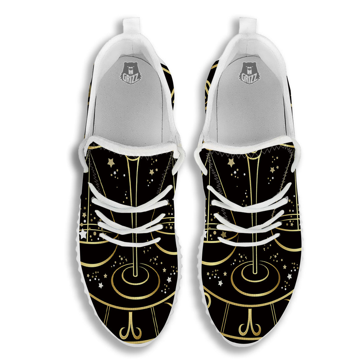 Libra Sign Black And Gold Print White Walking Shoes-grizzshop