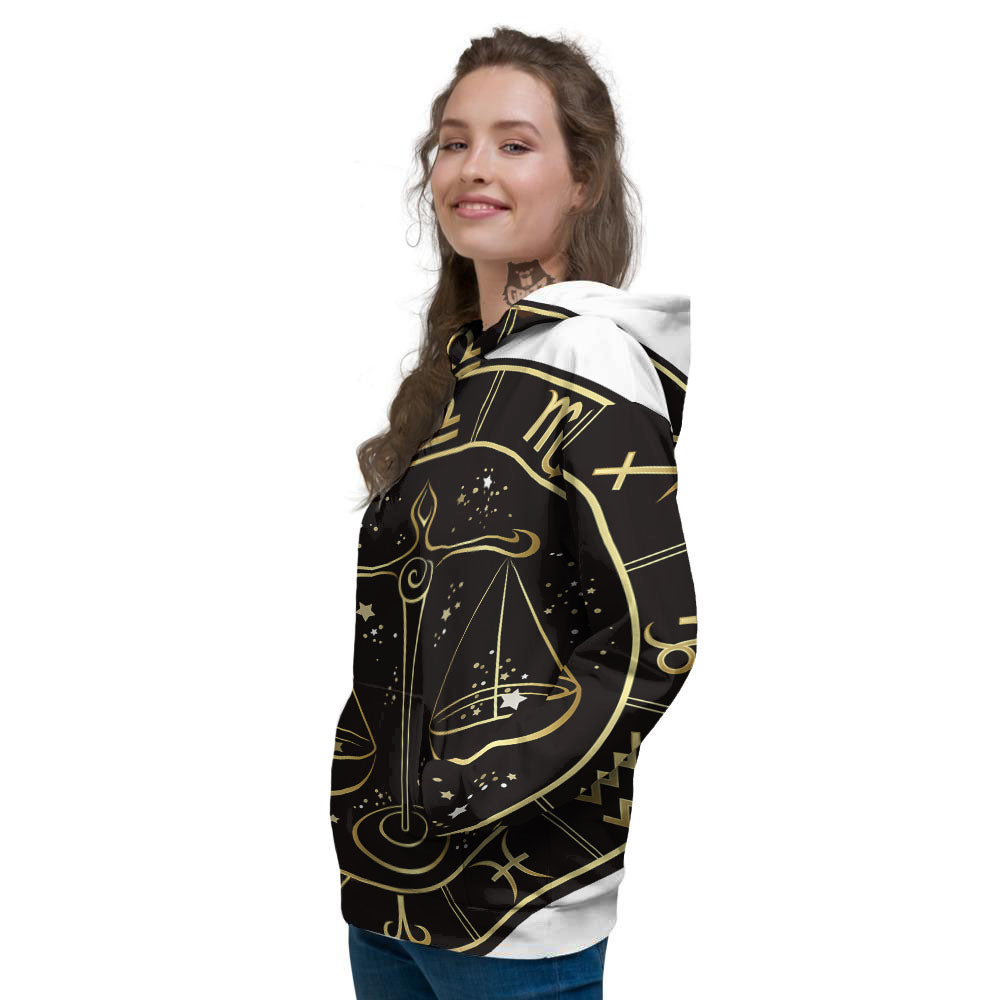 Libra Sign Black And Gold Print Women's Hoodie-grizzshop