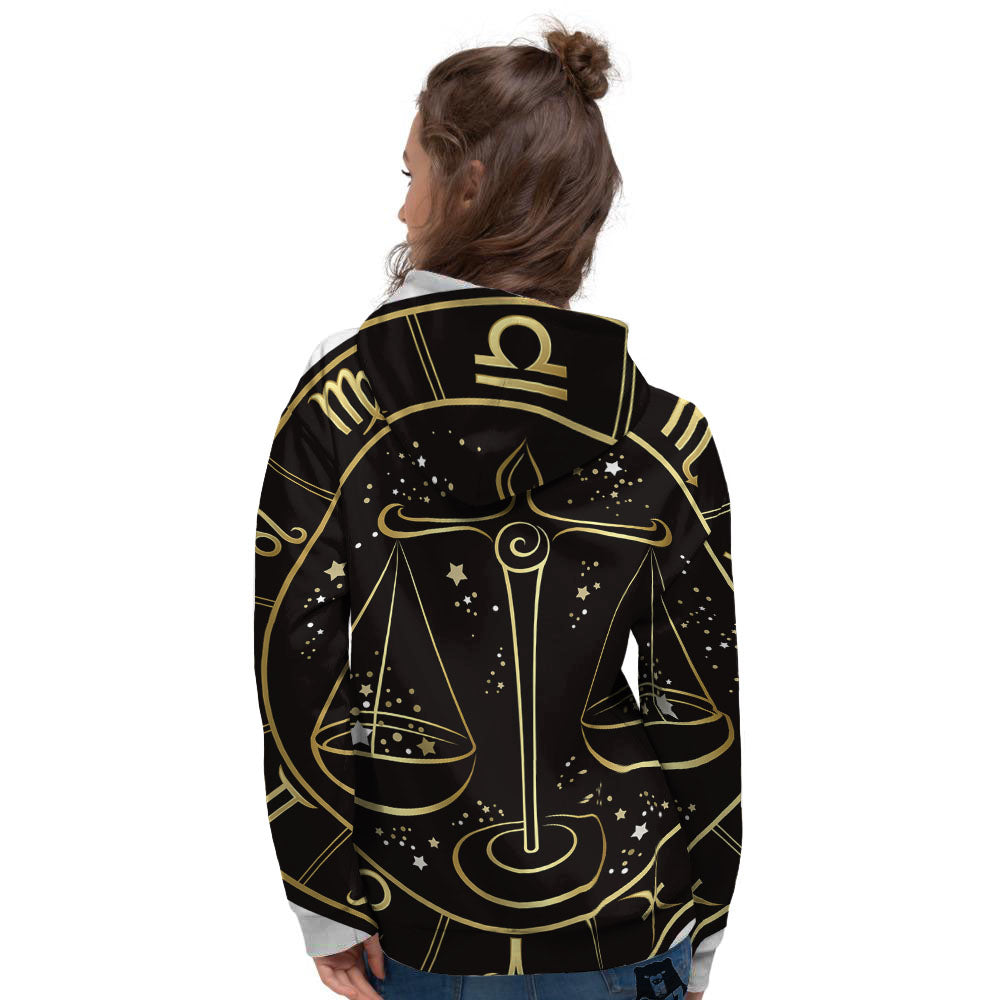 Libra Sign Black And Gold Print Women's Hoodie-grizzshop