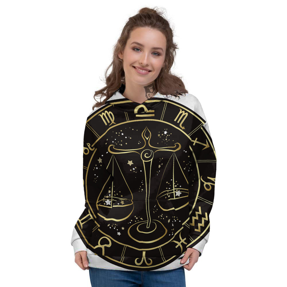 Libra Sign Black And Gold Print Women's Hoodie-grizzshop