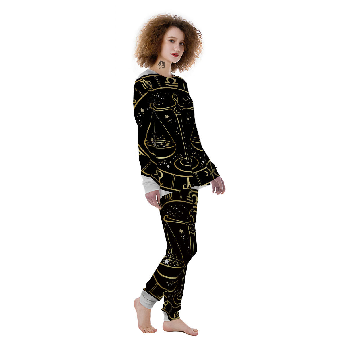 Libra Sign Black And Gold Print Women's Pajamas-grizzshop