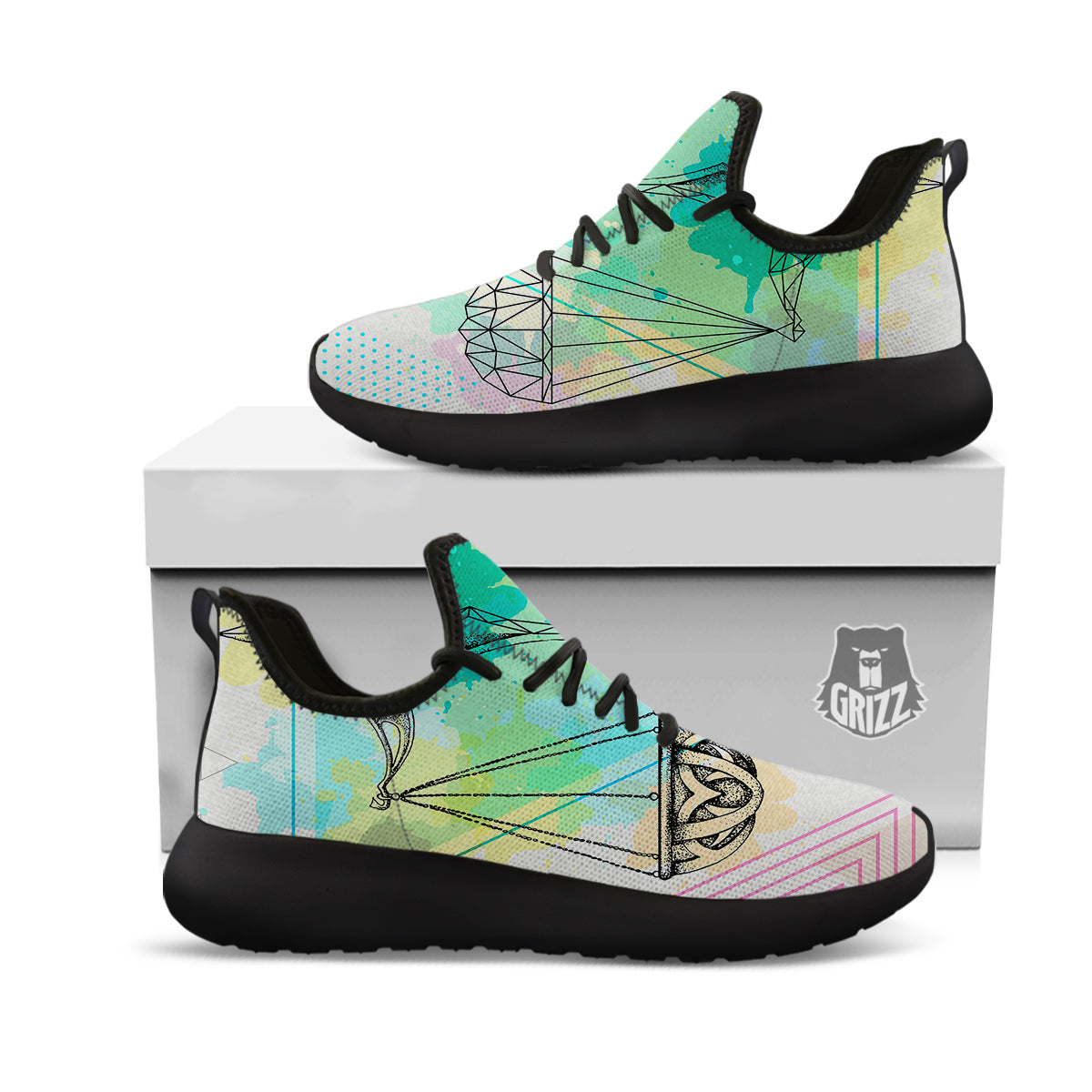 Libra Sign Colorful Print Black Athletic Shoes-grizzshop