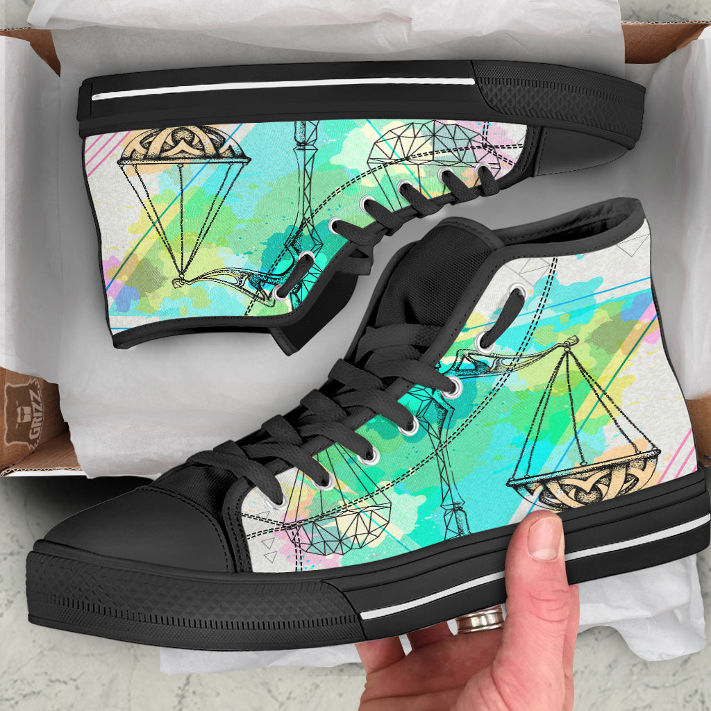Libra Sign Colorful Print Black High Top Shoes-grizzshop