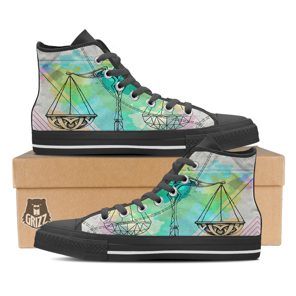 Libra Sign Colorful Print Black High Top Shoes-grizzshop