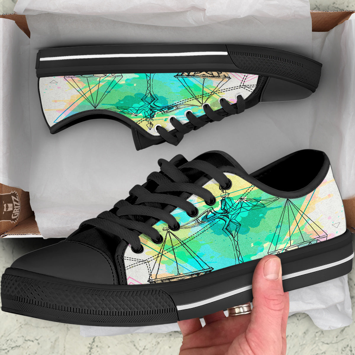 Libra Sign Colorful Print Black Low Top Shoes-grizzshop