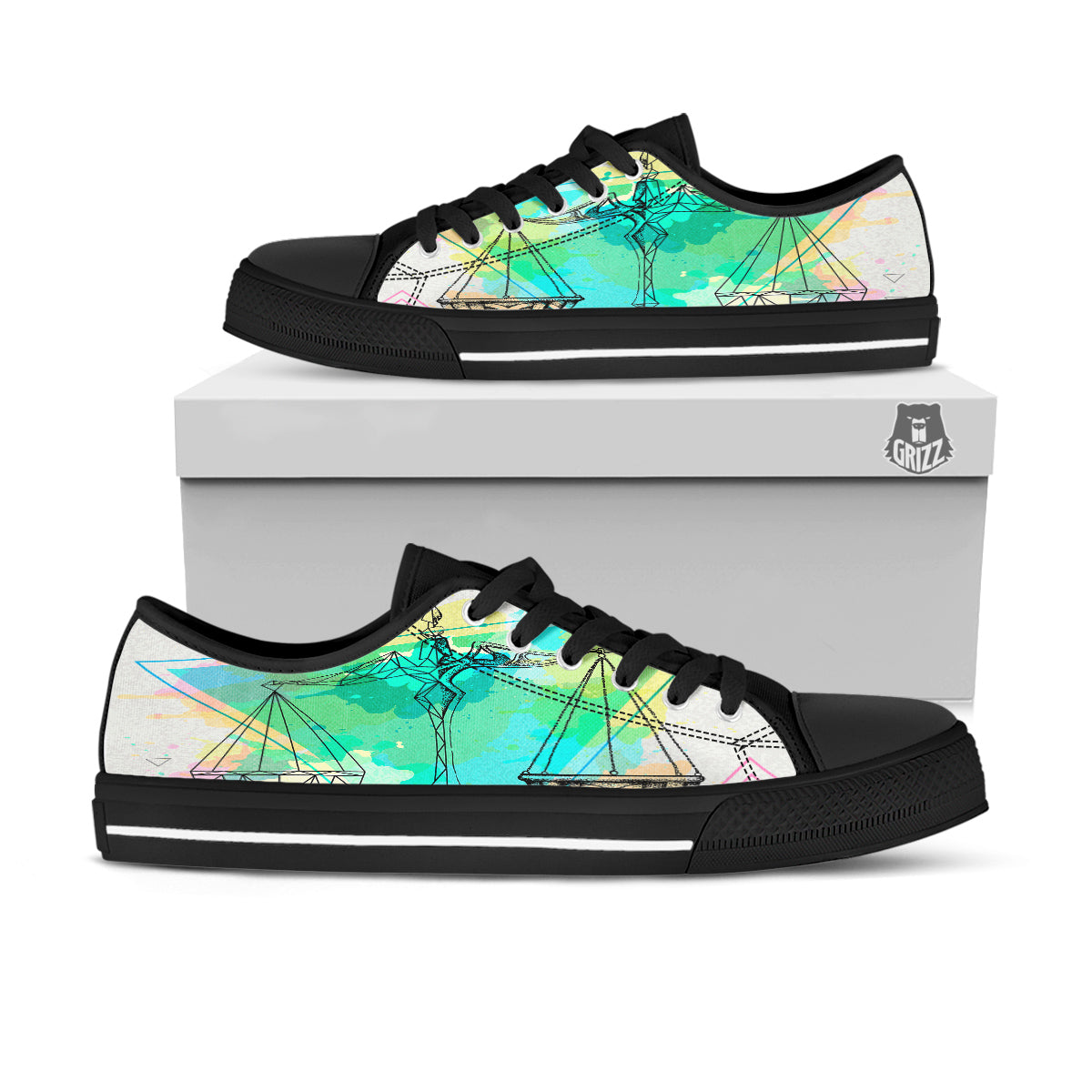 Libra Sign Colorful Print Black Low Top Shoes-grizzshop