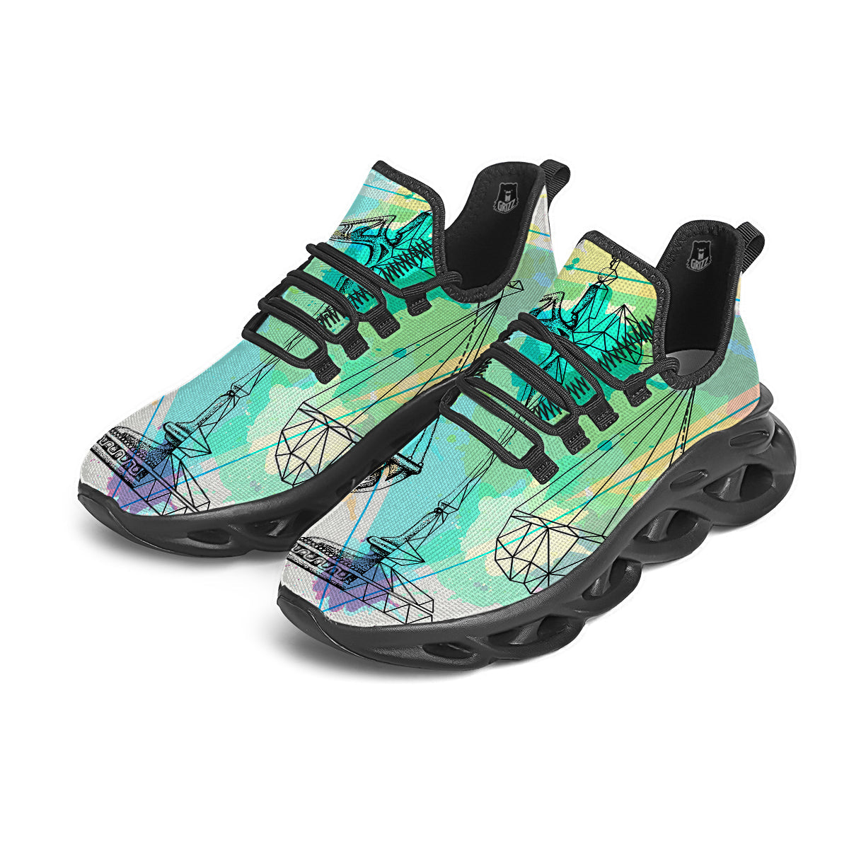 Libra Sign Colorful Print Black Running Shoes-grizzshop