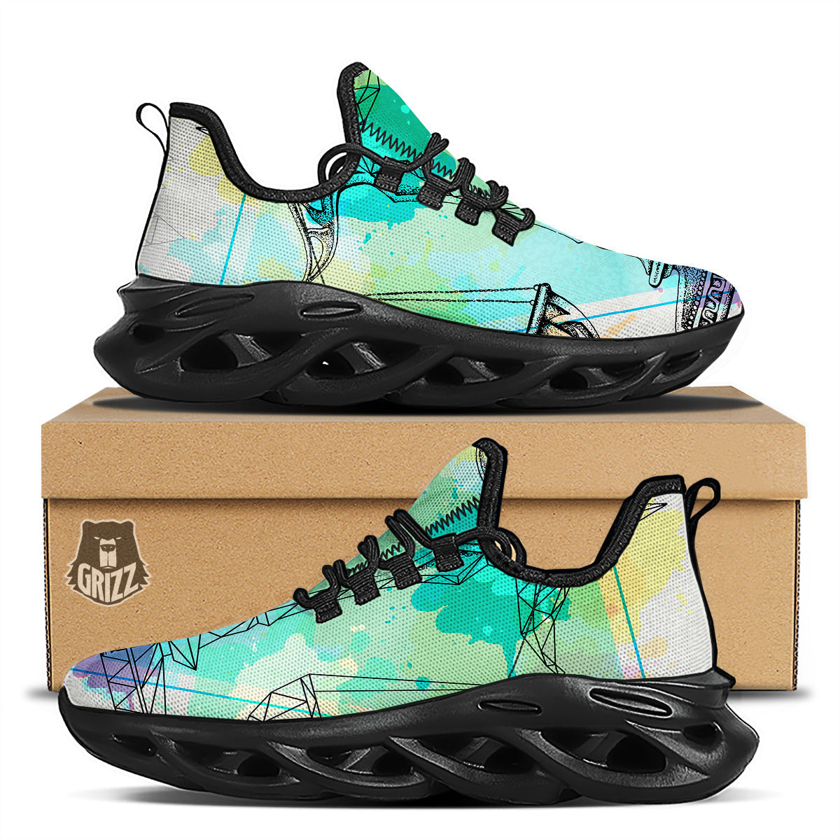 Libra Sign Colorful Print Black Running Shoes-grizzshop