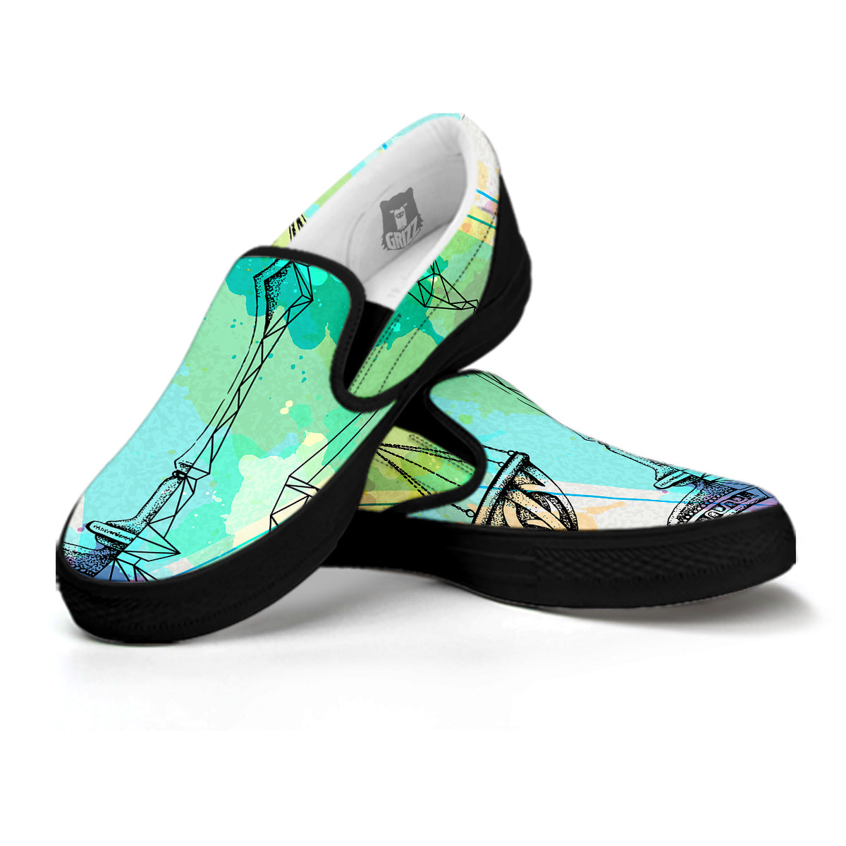 Libra Sign Colorful Print Black Slip On Shoes-grizzshop