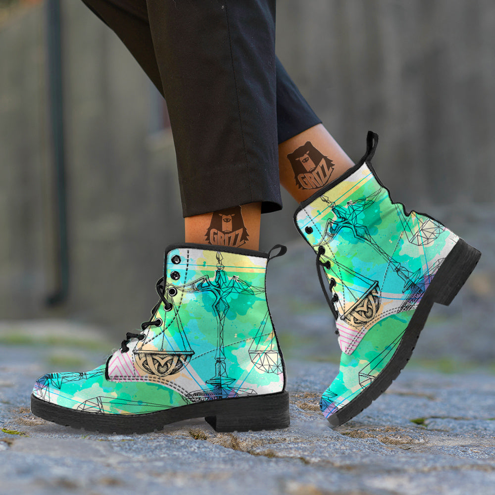Libra Sign Colorful Print Leather Boots-grizzshop
