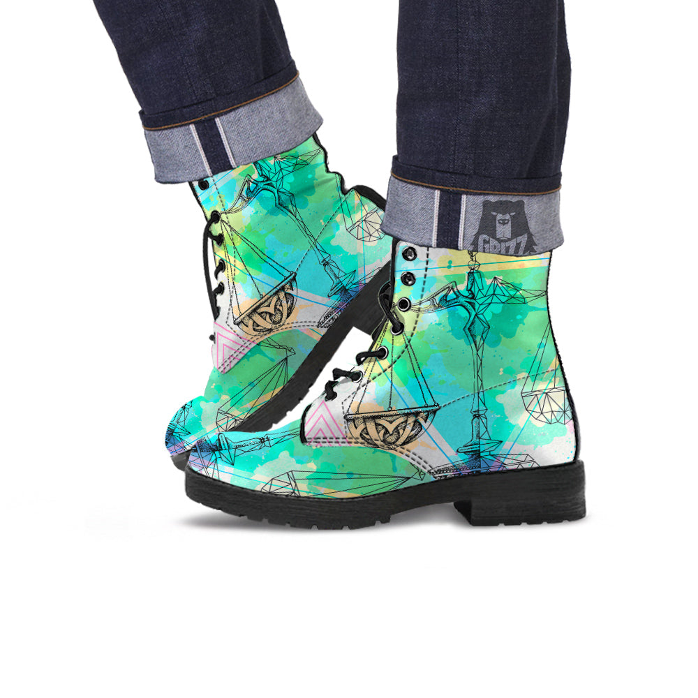 Libra Sign Colorful Print Leather Boots-grizzshop
