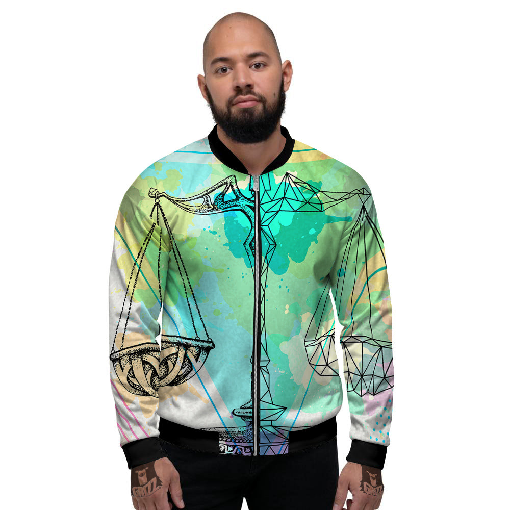 Libra Sign Colorful Print Men's Bomber Jacket-grizzshop