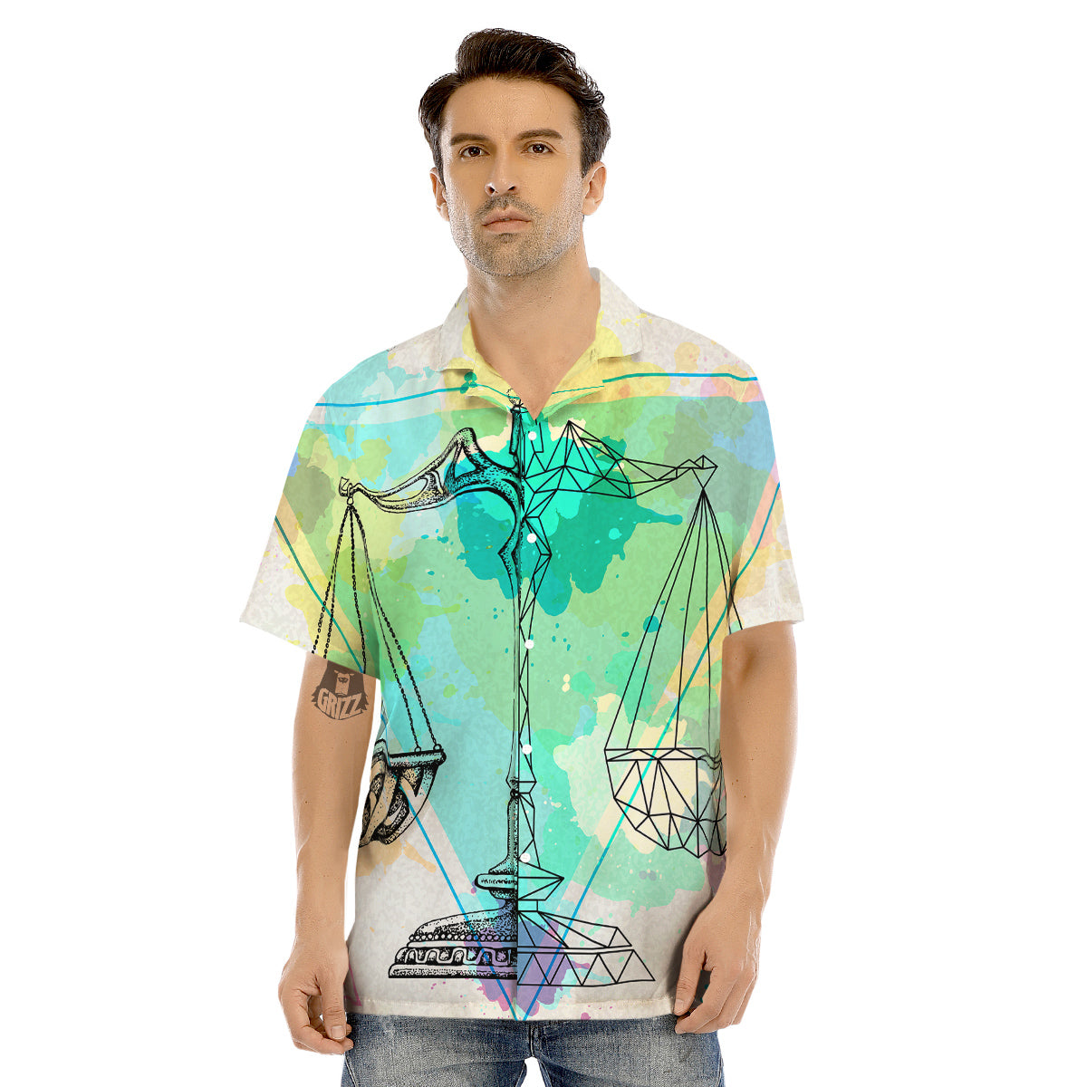 Libra Sign Colorful Print Men's Hawaiian Shirt-grizzshop