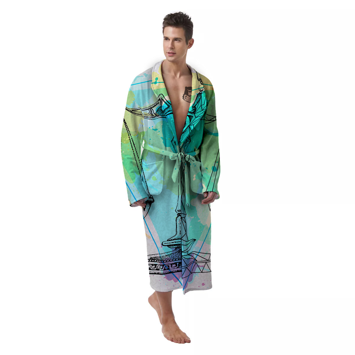 Libra Sign Colorful Print Men's Robe-grizzshop