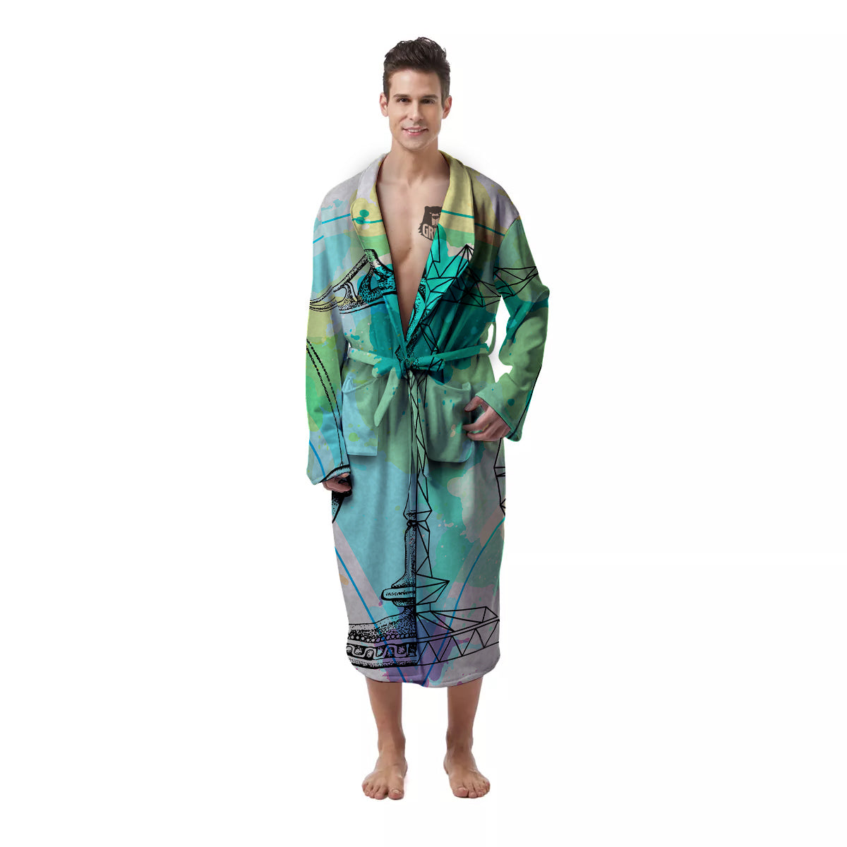 Libra Sign Colorful Print Men's Robe-grizzshop