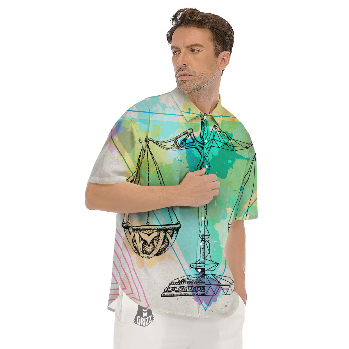 Libra Sign Colorful Print Men's Short Sleeve Shirts-grizzshop
