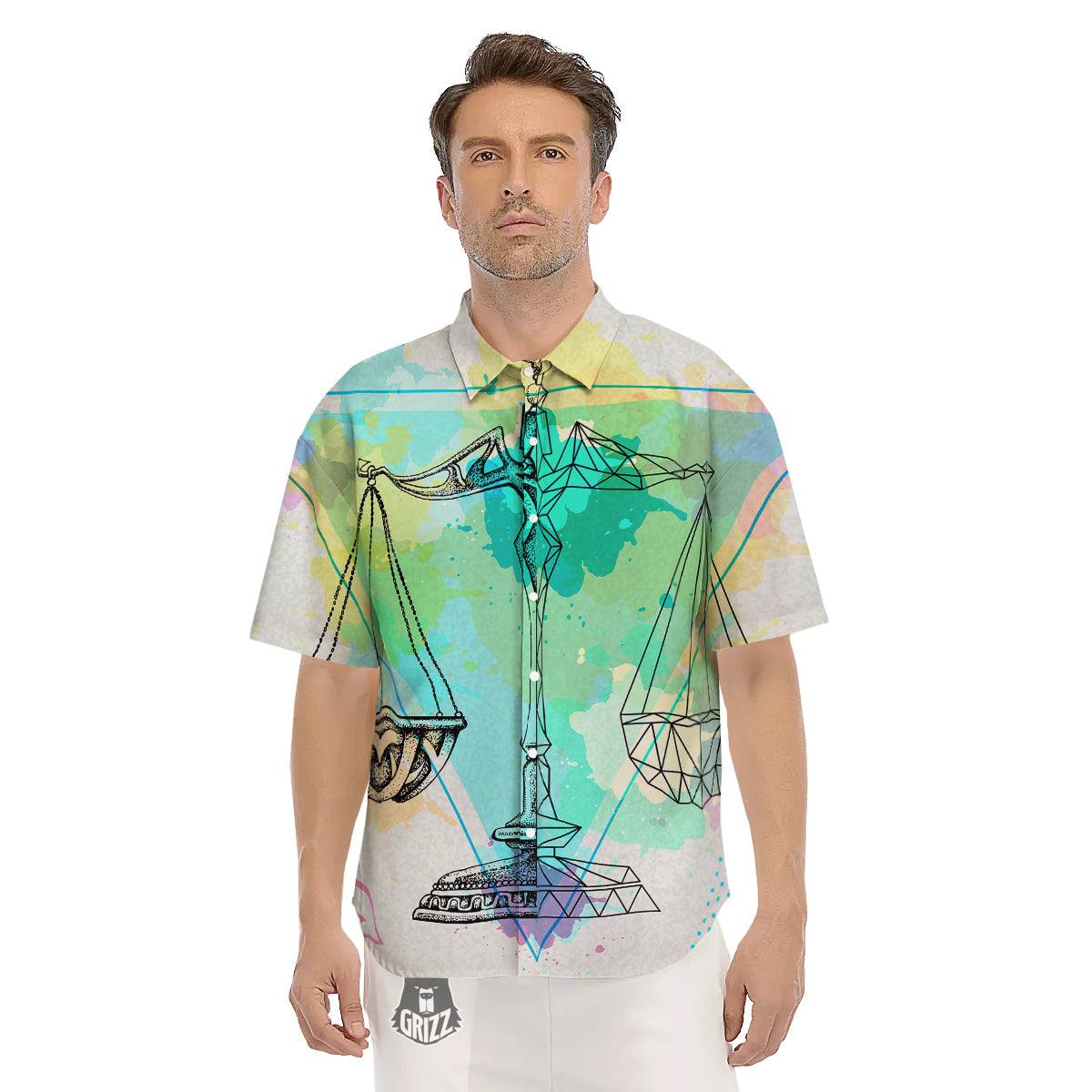Libra Sign Colorful Print Men's Short Sleeve Shirts-grizzshop