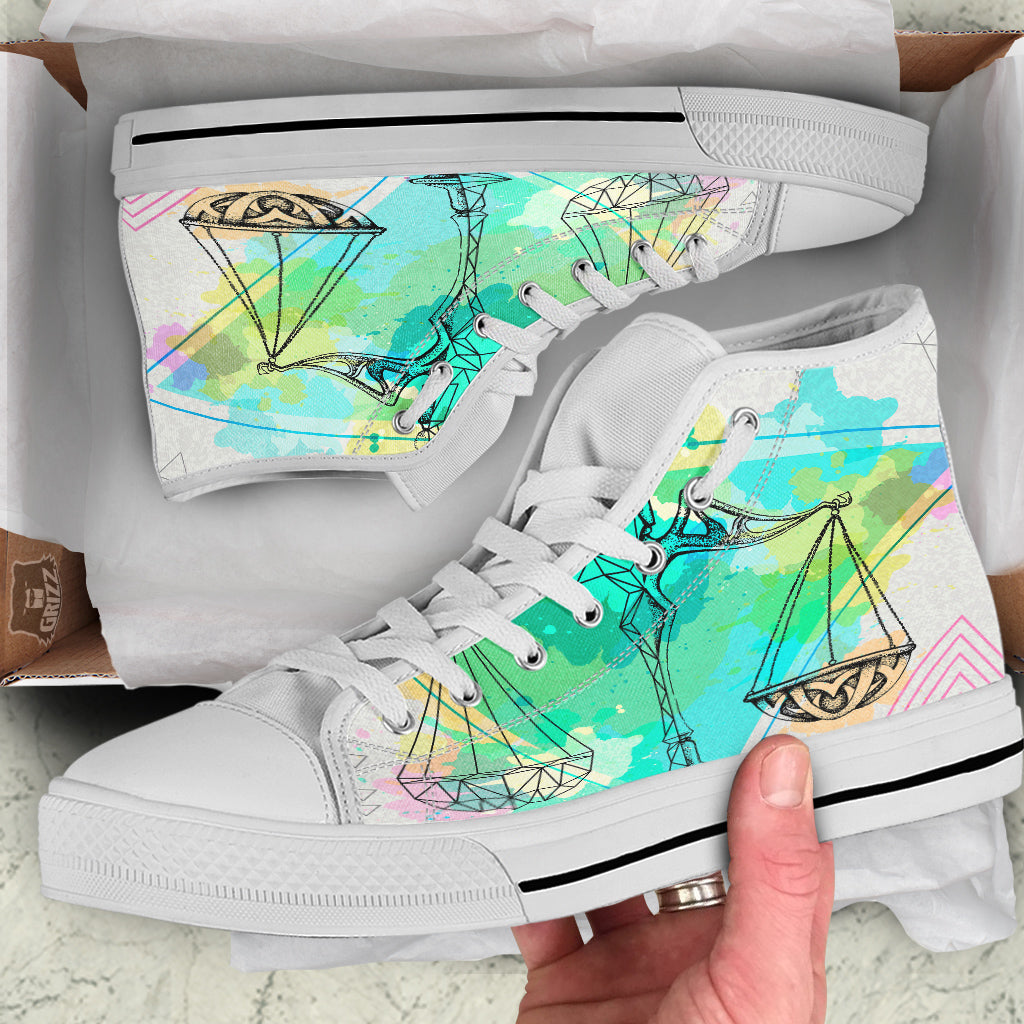 Libra Sign Colorful Print White High Top Shoes-grizzshop