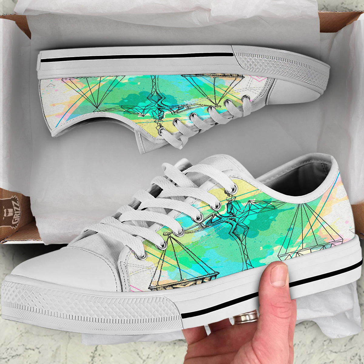 Libra Sign Colorful Print White Low Top Shoes-grizzshop