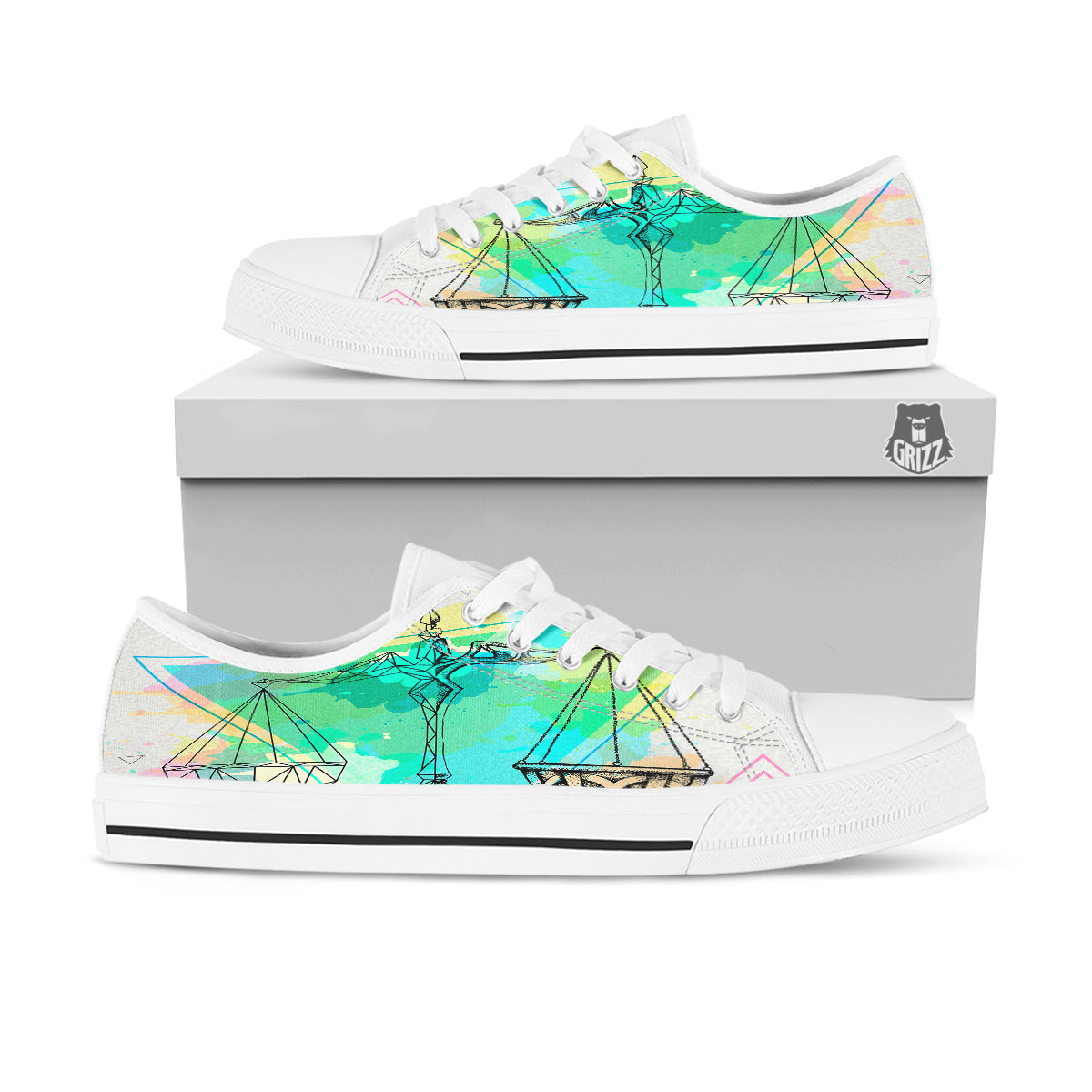 Libra Sign Colorful Print White Low Top Shoes-grizzshop