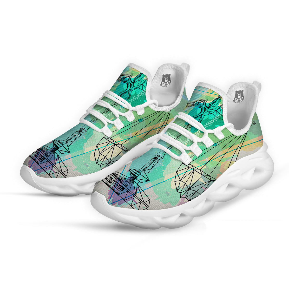 Libra Sign Colorful Print White Running Shoes-grizzshop