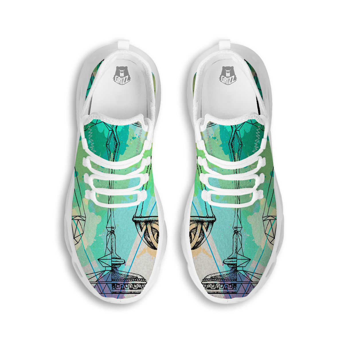 Libra Sign Colorful Print White Running Shoes-grizzshop