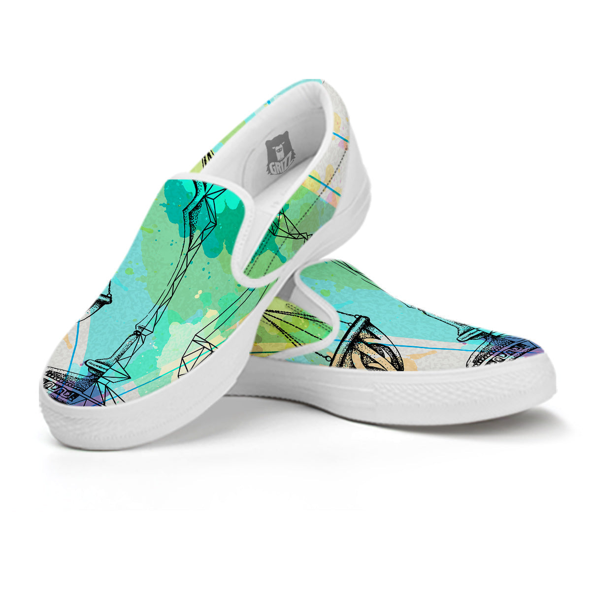 Libra Sign Colorful Print White Slip On Shoes-grizzshop