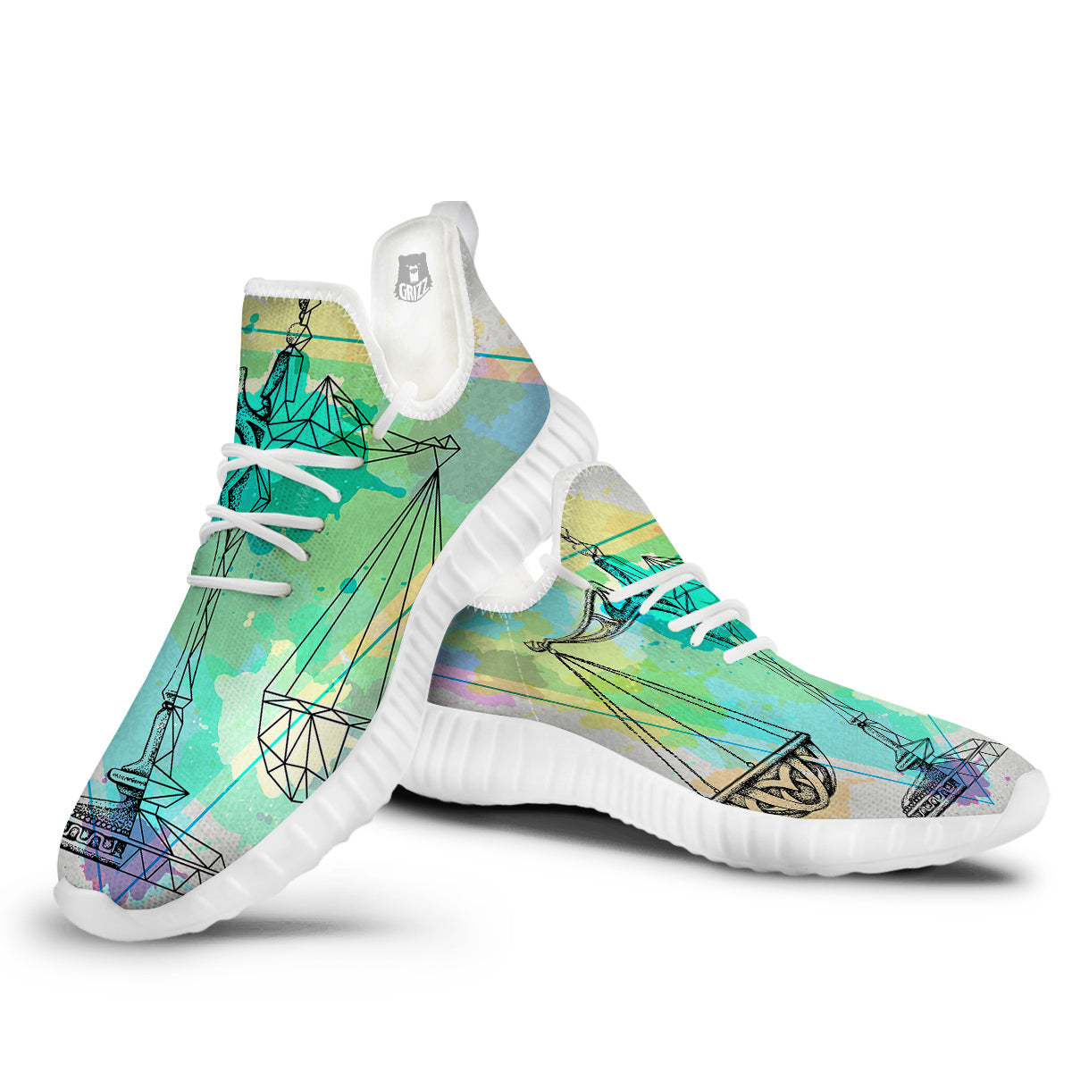 Libra Sign Colorful Print White Walking Shoes-grizzshop