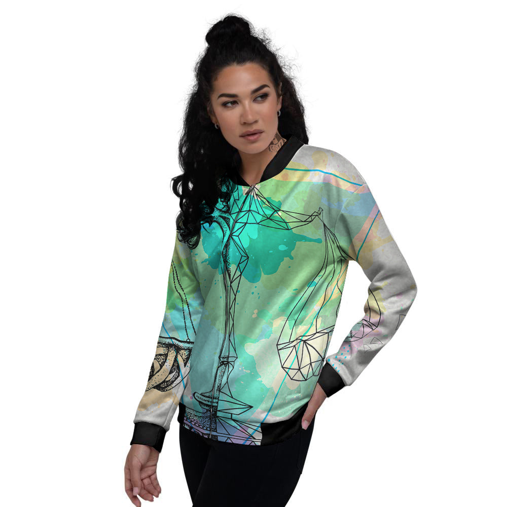 Libra Sign Colorful Print Women's Bomber Jacket-grizzshop