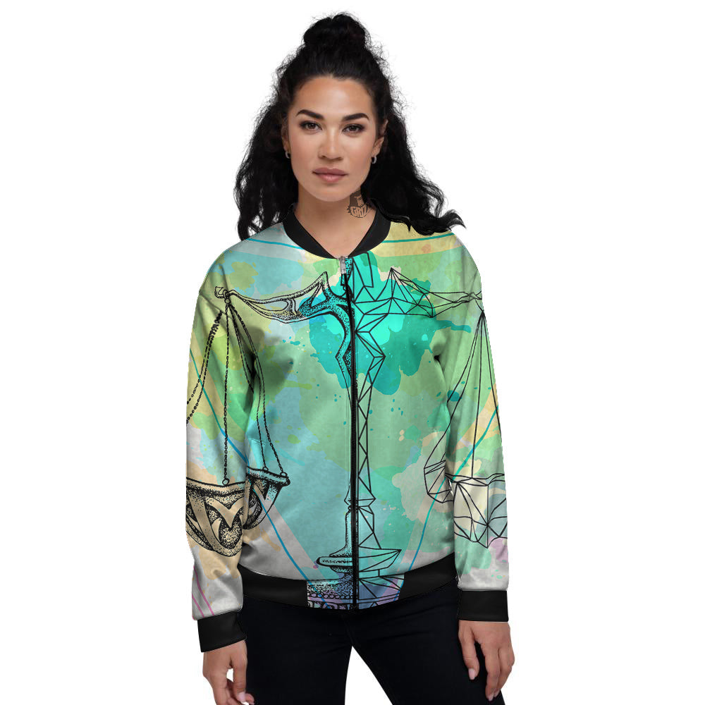 Libra Sign Colorful Print Women's Bomber Jacket-grizzshop