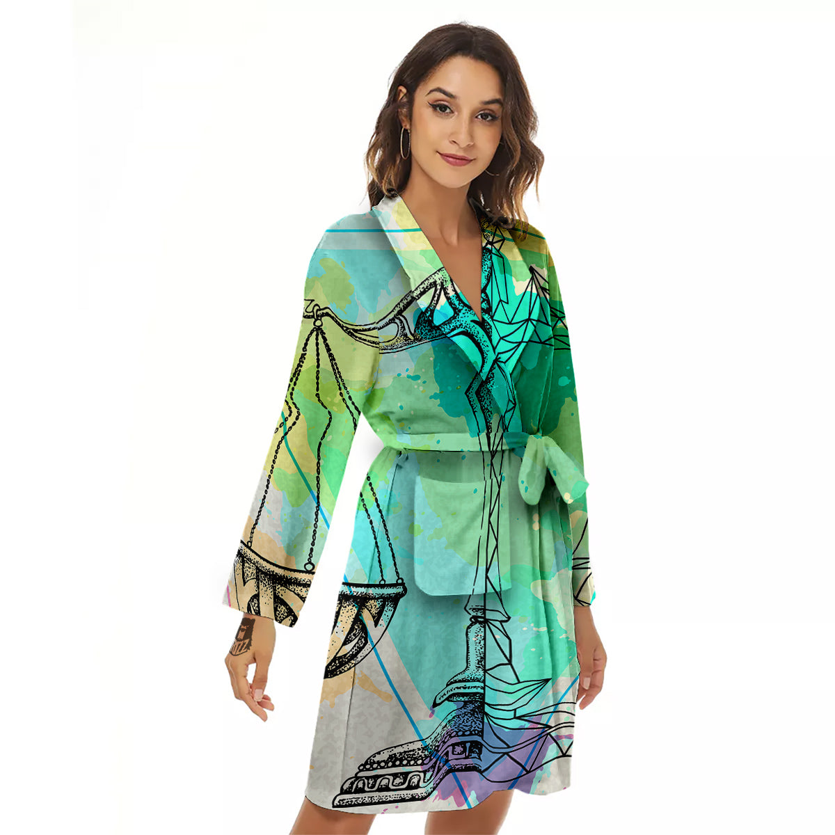 Libra Sign Colorful Print Women's Robe-grizzshop
