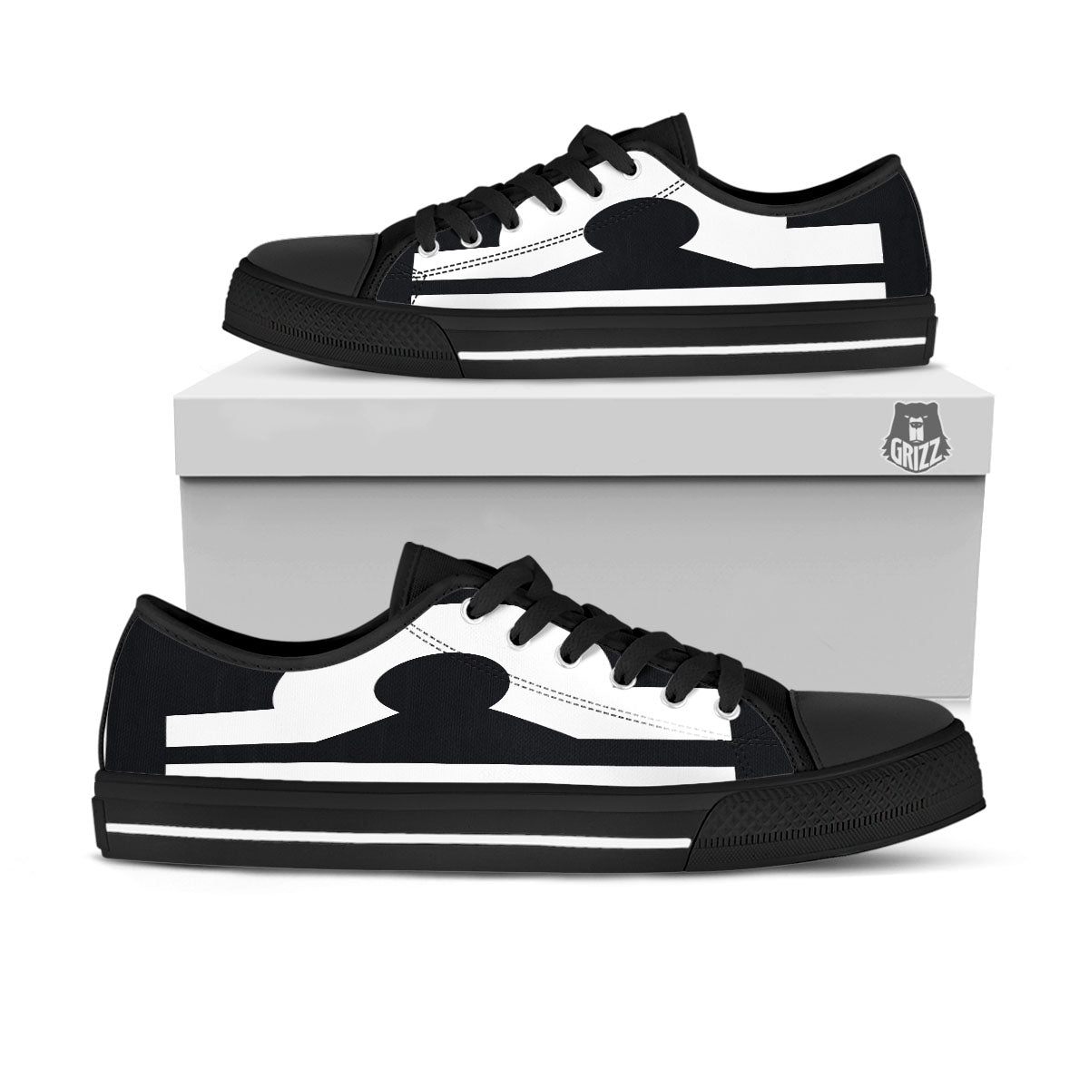 Libra Sign White And Black Print Black Low Top Shoes-grizzshop