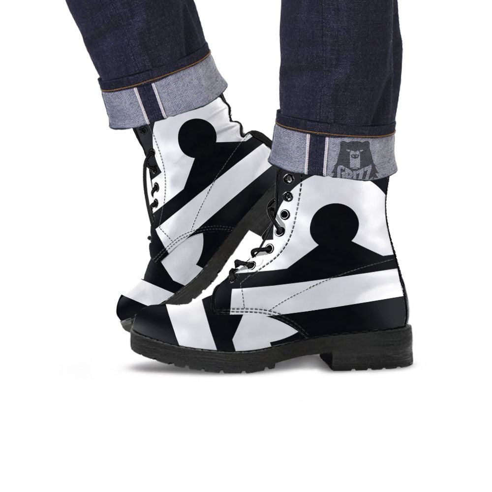 Libra Sign White And Black Print Leather Boots-grizzshop