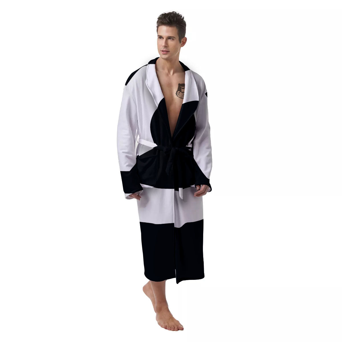 Libra Sign White And Black Print Men's Robe-grizzshop