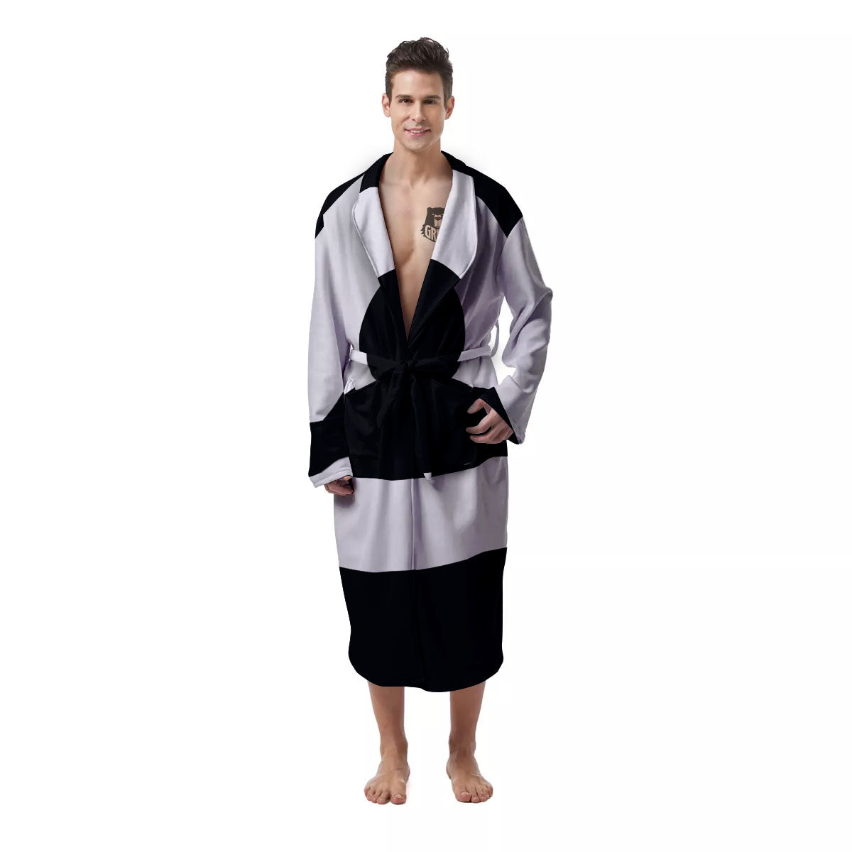 Libra Sign White And Black Print Men's Robe-grizzshop