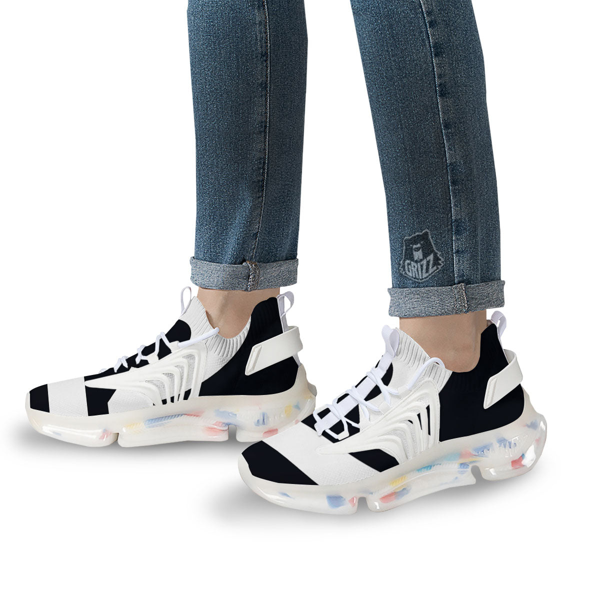 Libra Sign White And Black Print White Gym Shoes-grizzshop