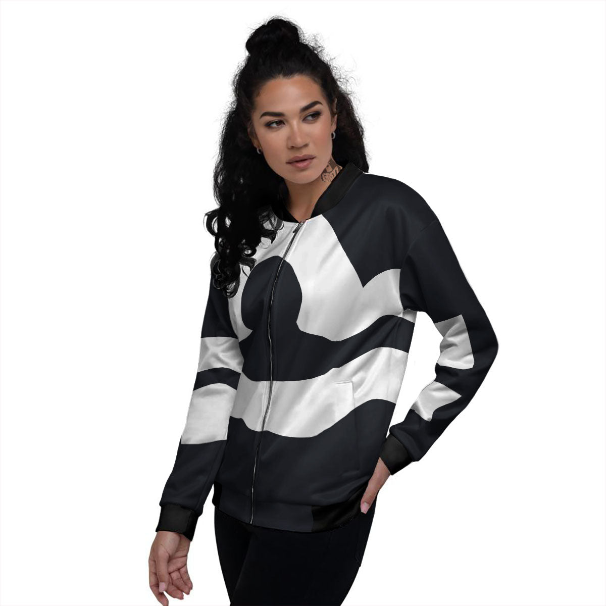 Libra Sign White And Black Print Women's Bomber Jacket-grizzshop