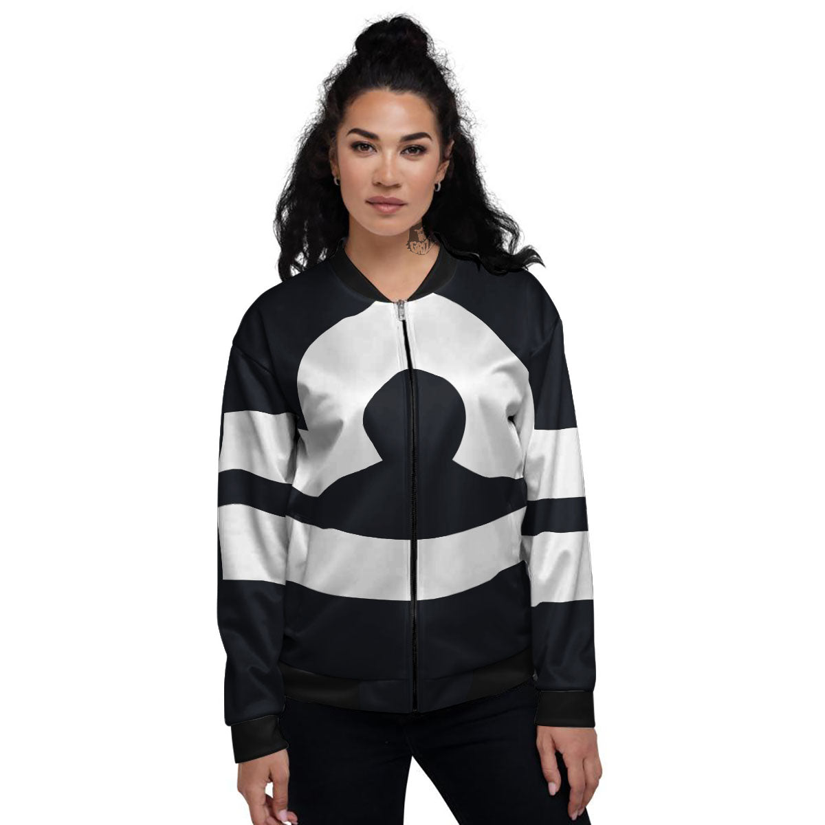 Libra Sign White And Black Print Women's Bomber Jacket-grizzshop