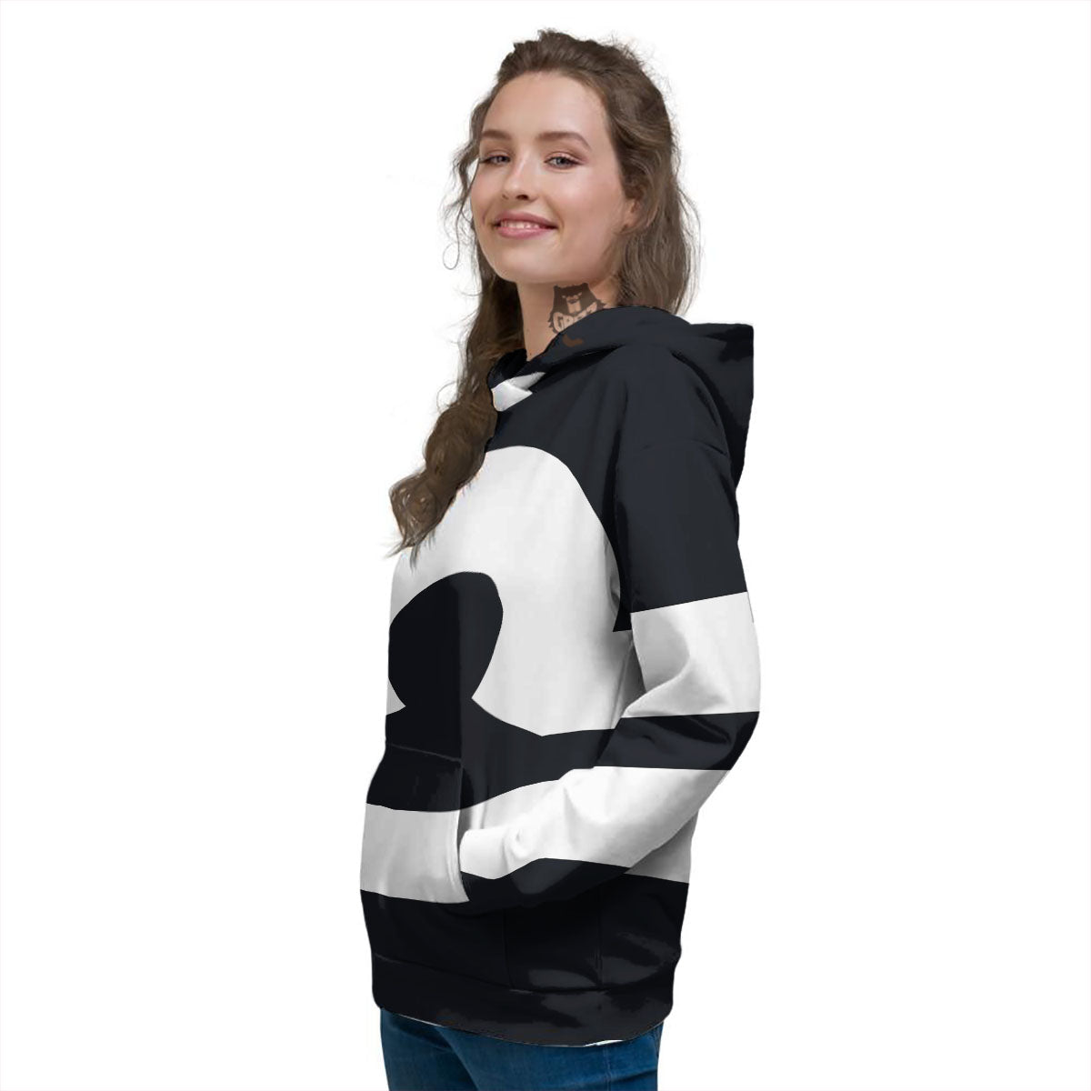 Libra Sign White And Black Print Women's Hoodie-grizzshop
