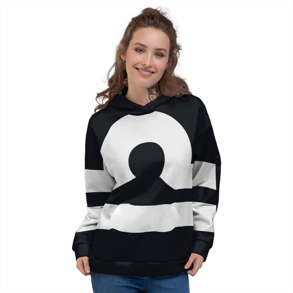 Libra Sign White And Black Print Women's Hoodie-grizzshop
