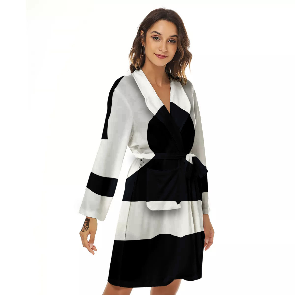 Libra Sign White And Black Print Women's Robe-grizzshop