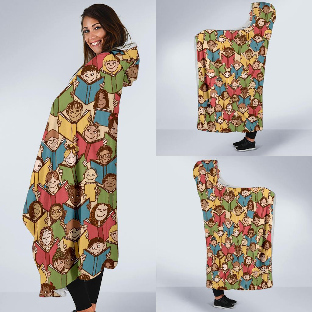 Librarian Library Book Lover Pattern Print Hooded Blanket-grizzshop